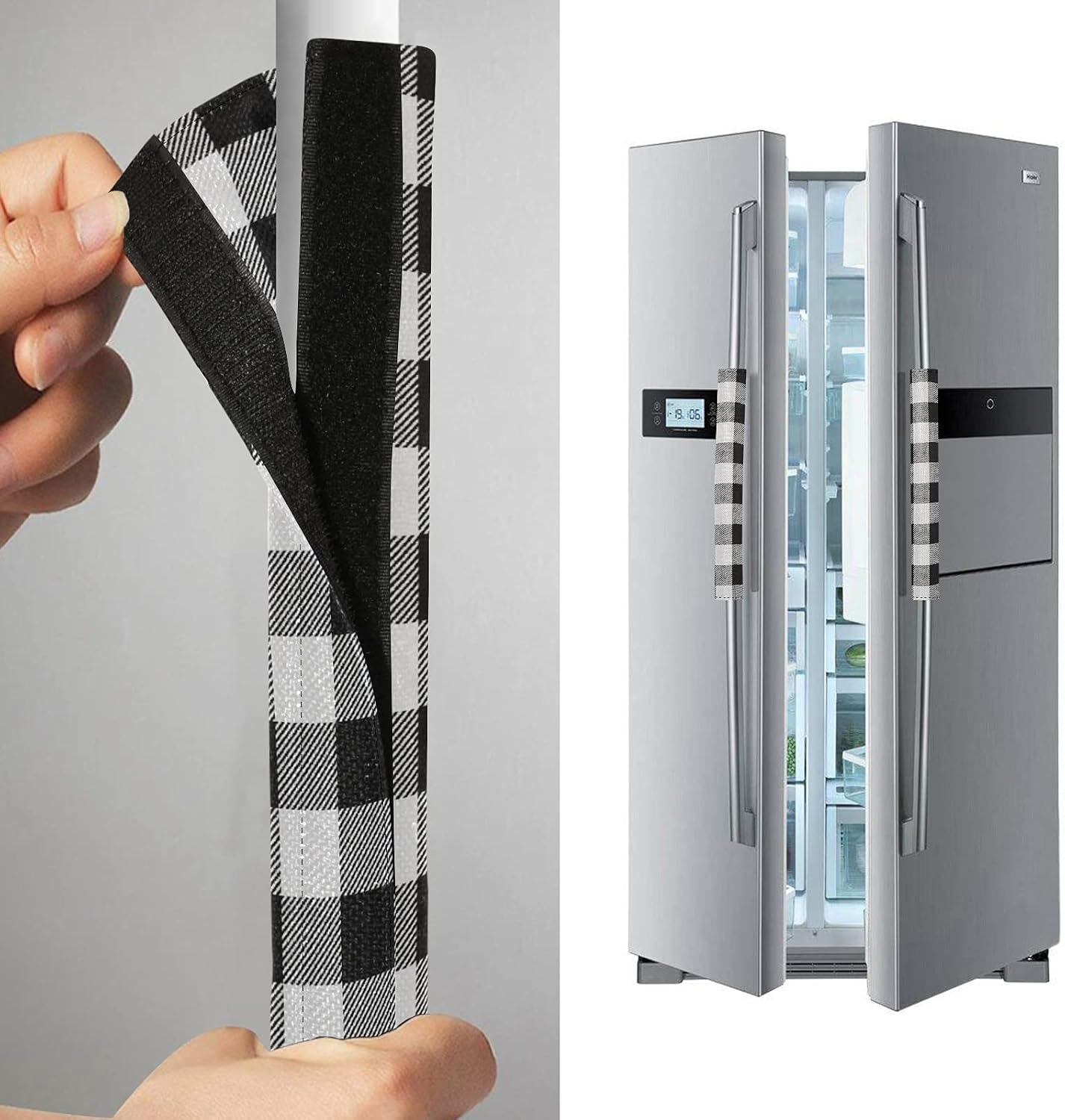 2Pcs White Black Buffalo Plaid Refrigerator Door Handle Cover Kitchen Appliance Decor Fridge Oven Dishwasher Handles Antiskid Door Knob Protector Keep Off Fingerprints