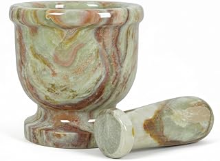 Marble Mortar and Pestle Set 4" Inch Handmade Hand Grinder for Kitchen Ideal Mortar and Pestle Set Spice Grinder and Garlic Crusher, Green Onyx