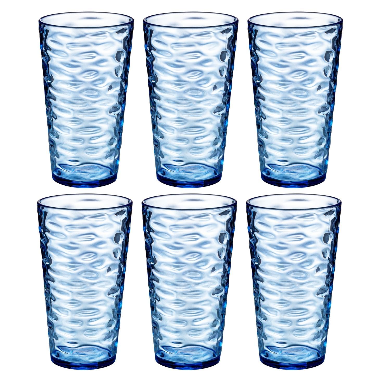 ZAINCA 20-ounce Plastic Tumblers Acrylic Drinking Glasses High-Balls set of 6 Blue Reusable Plastic Cups Stackable BPA-Free Shatter-Proof