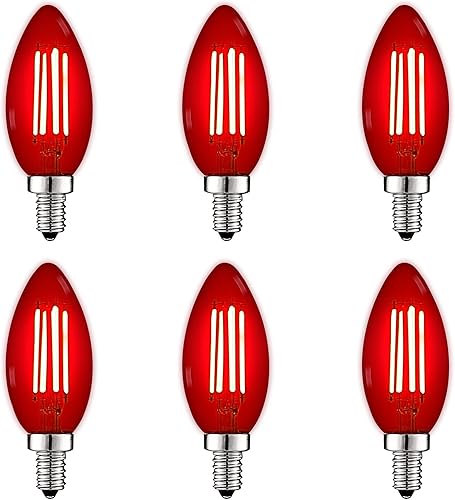 Miniatura 1 de LUXRITE Bombillas LED E12 de filamento rojo, 4.5 W (equivalente a 40 W), bombilla de candelabro de vidrio de colores, certificación UL, base E12,