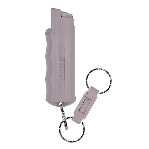 SABRE Pepper Spray, Quick Release Keychain for Easy Carry and Fast Access, Finger Grip for More Accurate and Faster Aim, Maximum Police Strength OC Spray, 25 Bursts, Secure and Easy to Use Safety