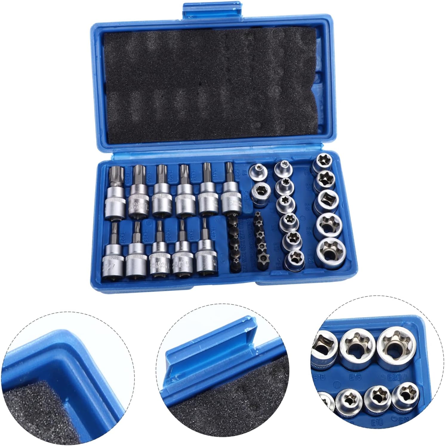 OSALADI 34pcs External Star Socket Set Storage Case Torque e Socket Tool Kit for Mechanics Deep Star Design for Enhanced Grip and Convenience