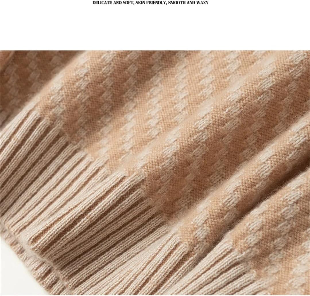 Men 100% Solid Goat Cashmere Knit Pullovers Color Matching Loose Sweater High-End Base Shirt