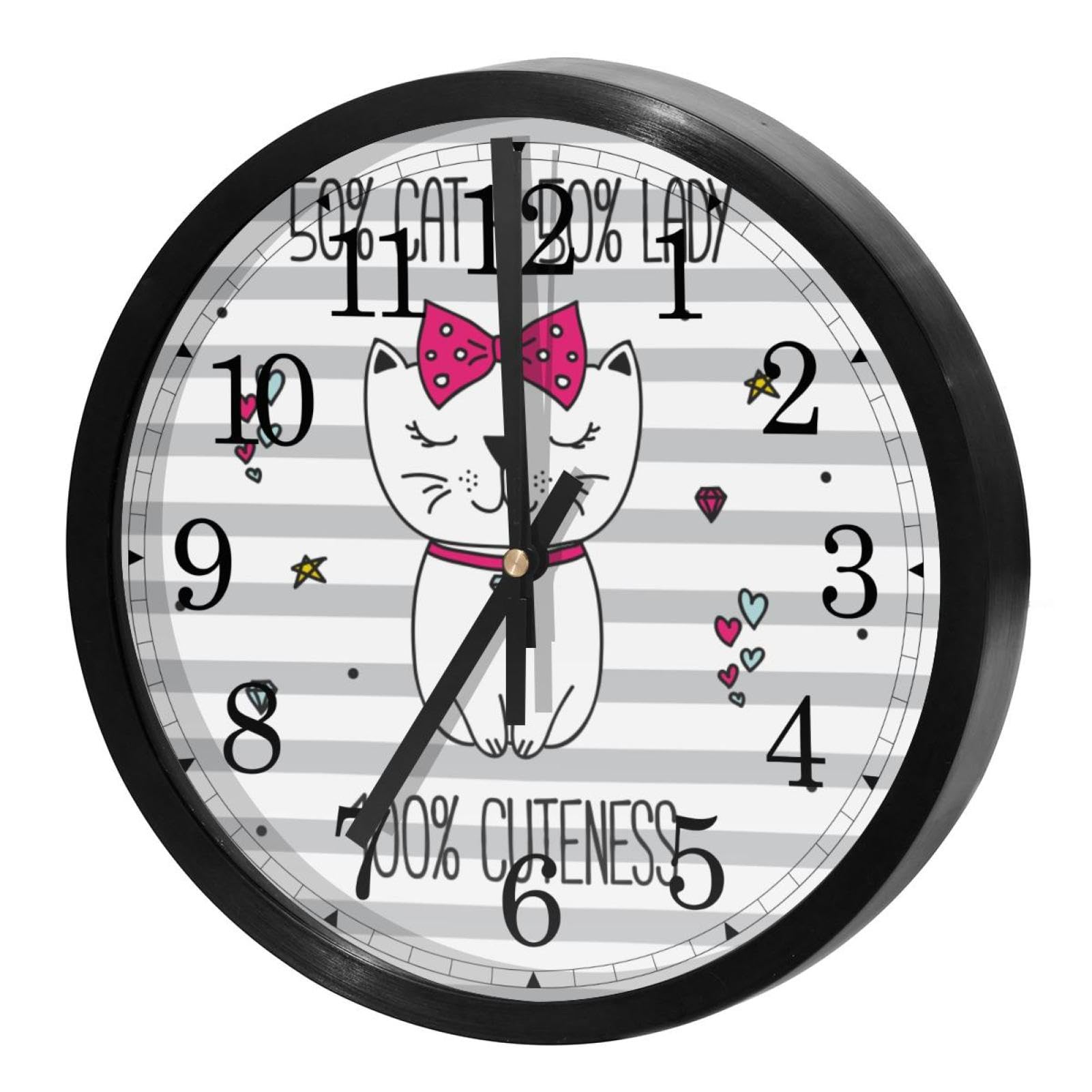Horloge murale ronde pour maison et cuisine au design chat mignon