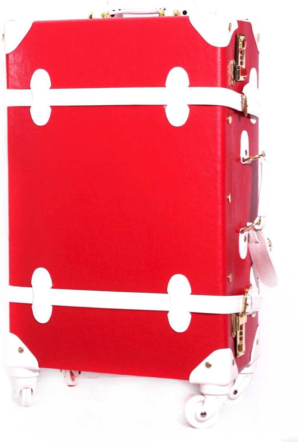 LTC Red and White Vintage Steamer Style Wheeled Trunk Luggage (24 inch)