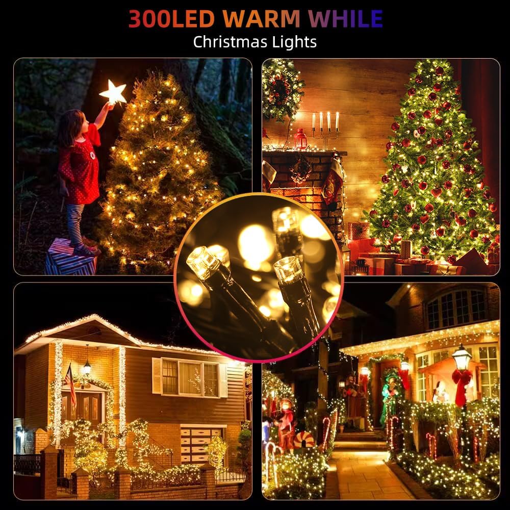 105FT 300LEDs Christmas Lights Outdoor Indoor 8 Modes for Christmas Tree Party Decoration, 100% UL Listed (Warm White)