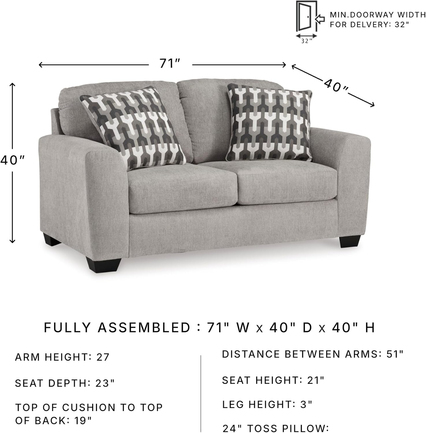 Signature Design by Ashley Avenal Park Casual Loveseat with 2 Toss Pillows, Light Gray