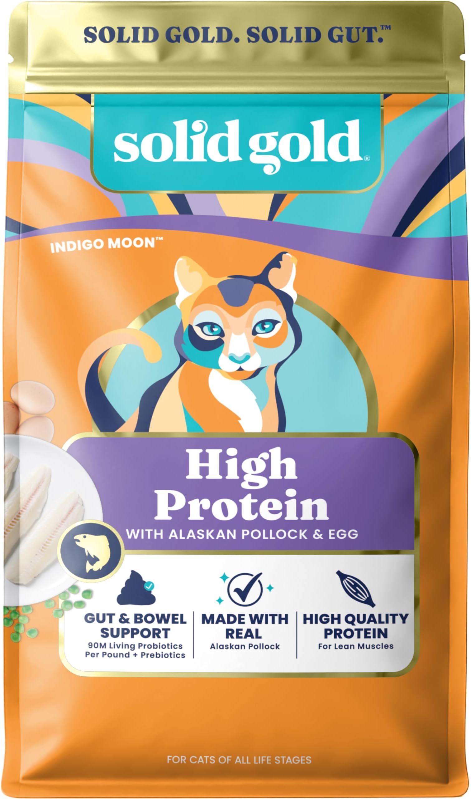 High Protein Dry Cat Food - Grain Free & Gluten Free Alaskan Pollock Cat Dry Food w/Probiotics for Gut Health & Digestion - High Fiber & Omega 3 - Low Carb Superfood Kibble - All Ages -3LB