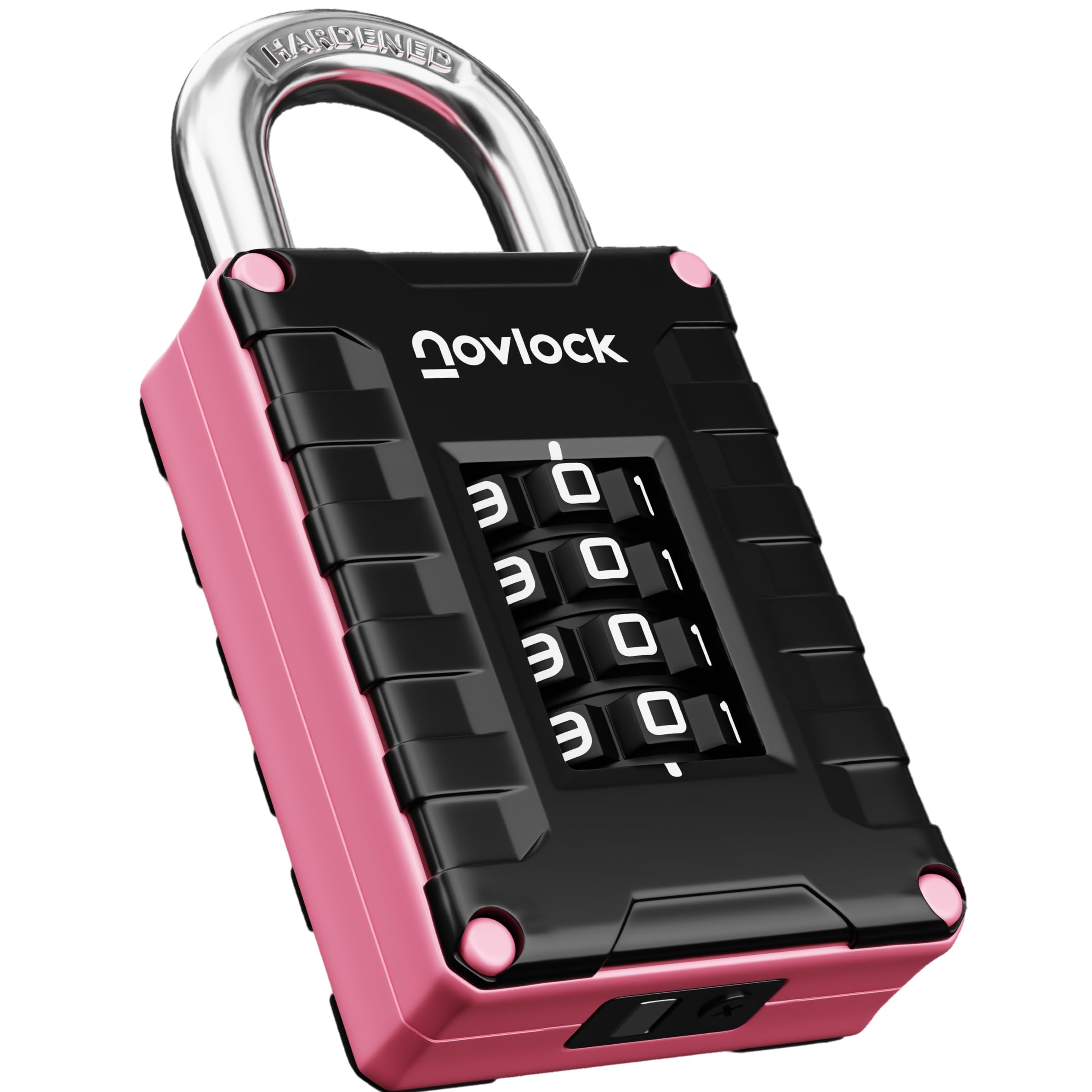 Novlock Black/Pink Locker Padlock With 4-Digit Code For Gym, School, Home, Work – Sturdy Combination Lock With Hardened Steel Shackle – 1-Pack,