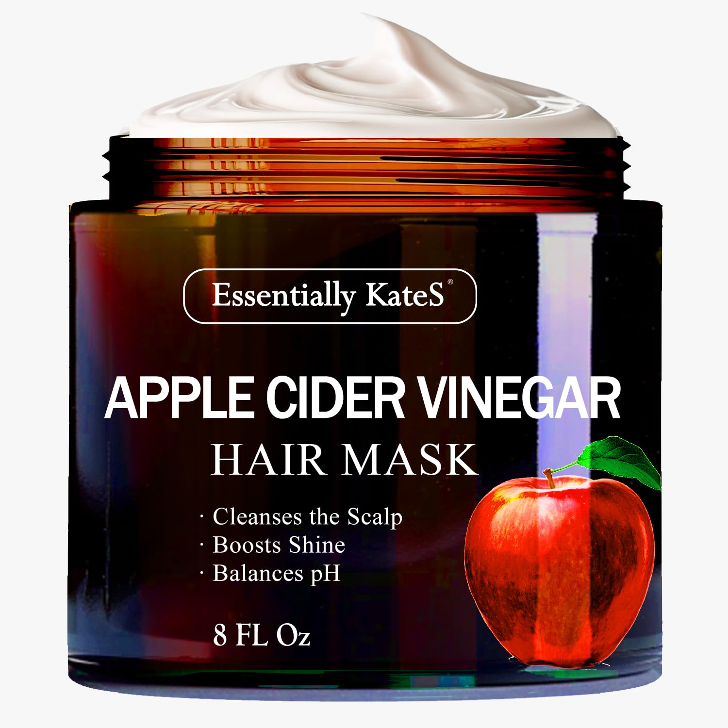 Essentially KateS Apple Cider Vinegar Hair Mask 8 Fl Oz - Support Smoothness, Strength, & Shine - Fight Itchy Scalp and Soften Strands - Deep Hydration, Green