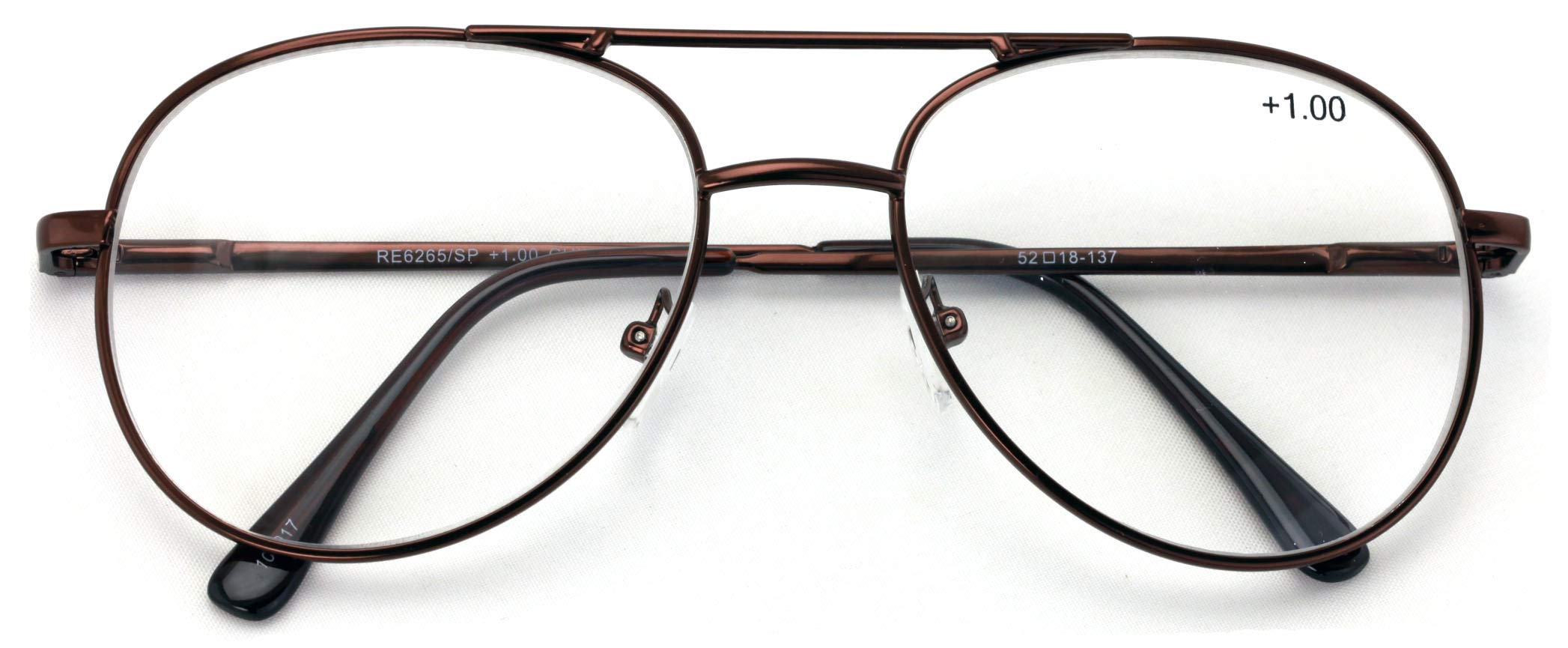 V.W.E. Metallo Lettura Aviator Glasses - Molla Cerniera Lettore Lacrima (Marrone, 2.00)