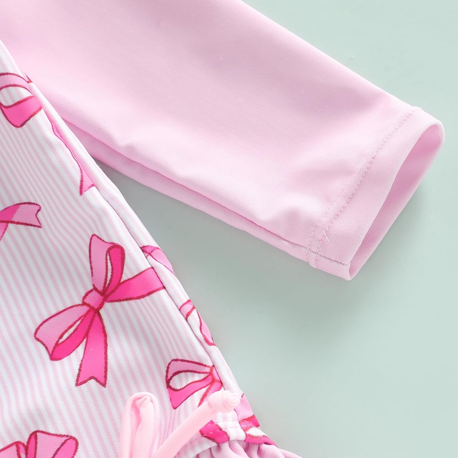 Yccutest Little Toddler Girl Long Sleeve One Piece Swimsuit Pink Bow Print Rash Guard Bathing Suit for Girls Kids Swimwear - Image 5