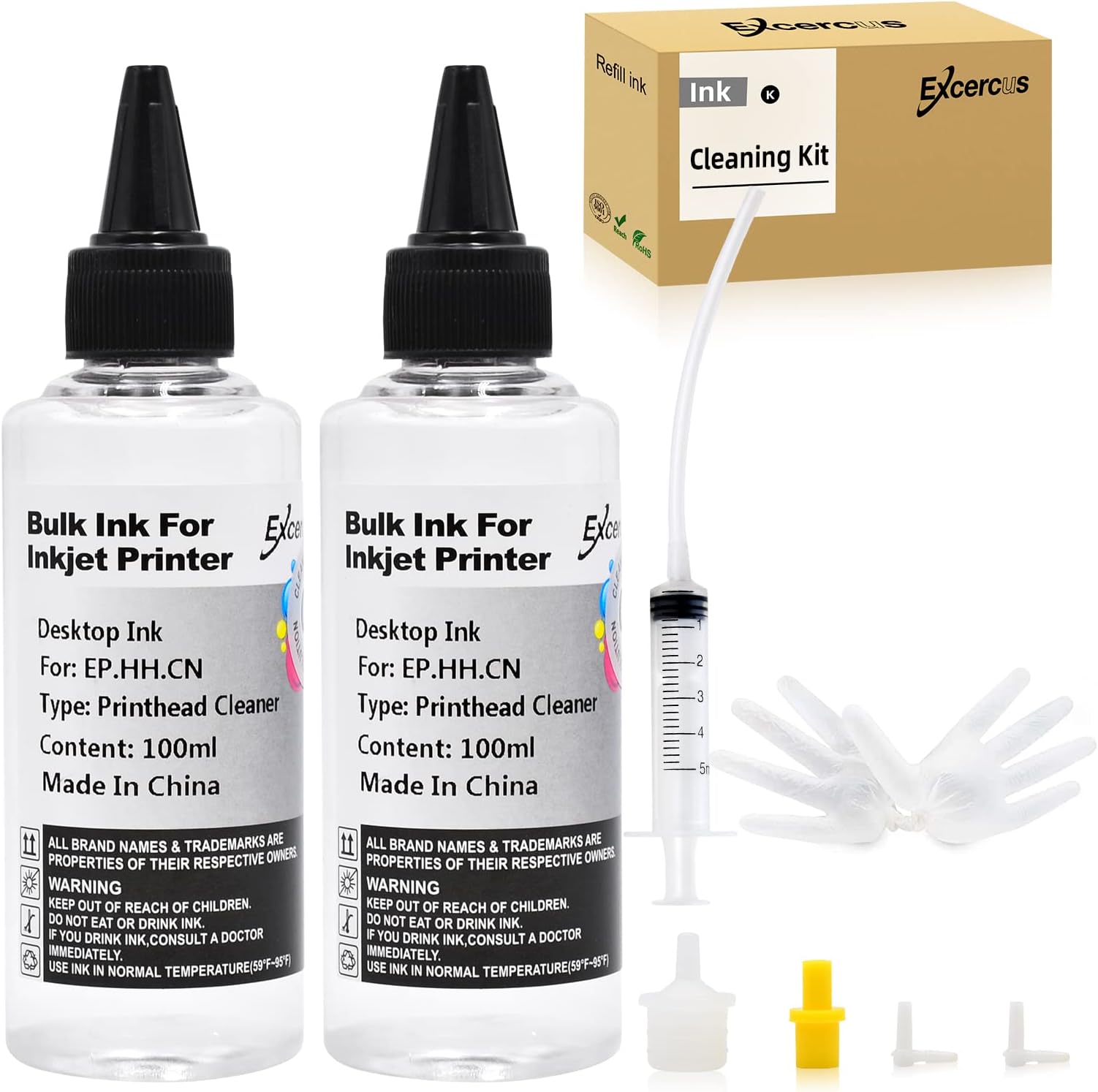 Printhead Cleaning Kit Compatible for Brother Epson HP Canon Nozzle Inkjet EcoTank Officejet Deskjet Pixma Printers-Liquid Printers Head Cleaning Suit Solution 100ml, 10ml Premium Syringe