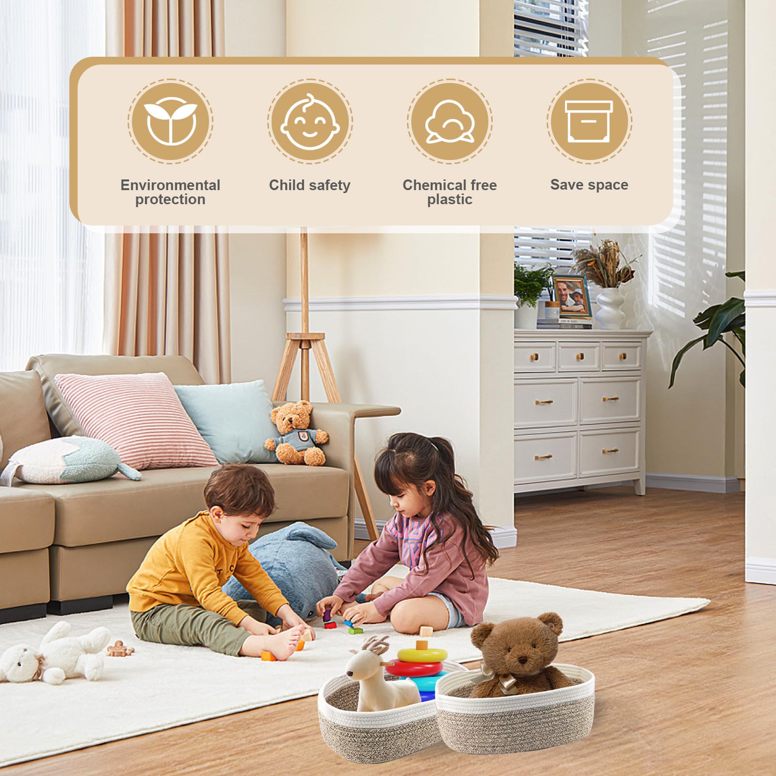 Aufbewahrungskörbe 4er Set - Geflochtene Baumwollseil Körbe Für Organisation