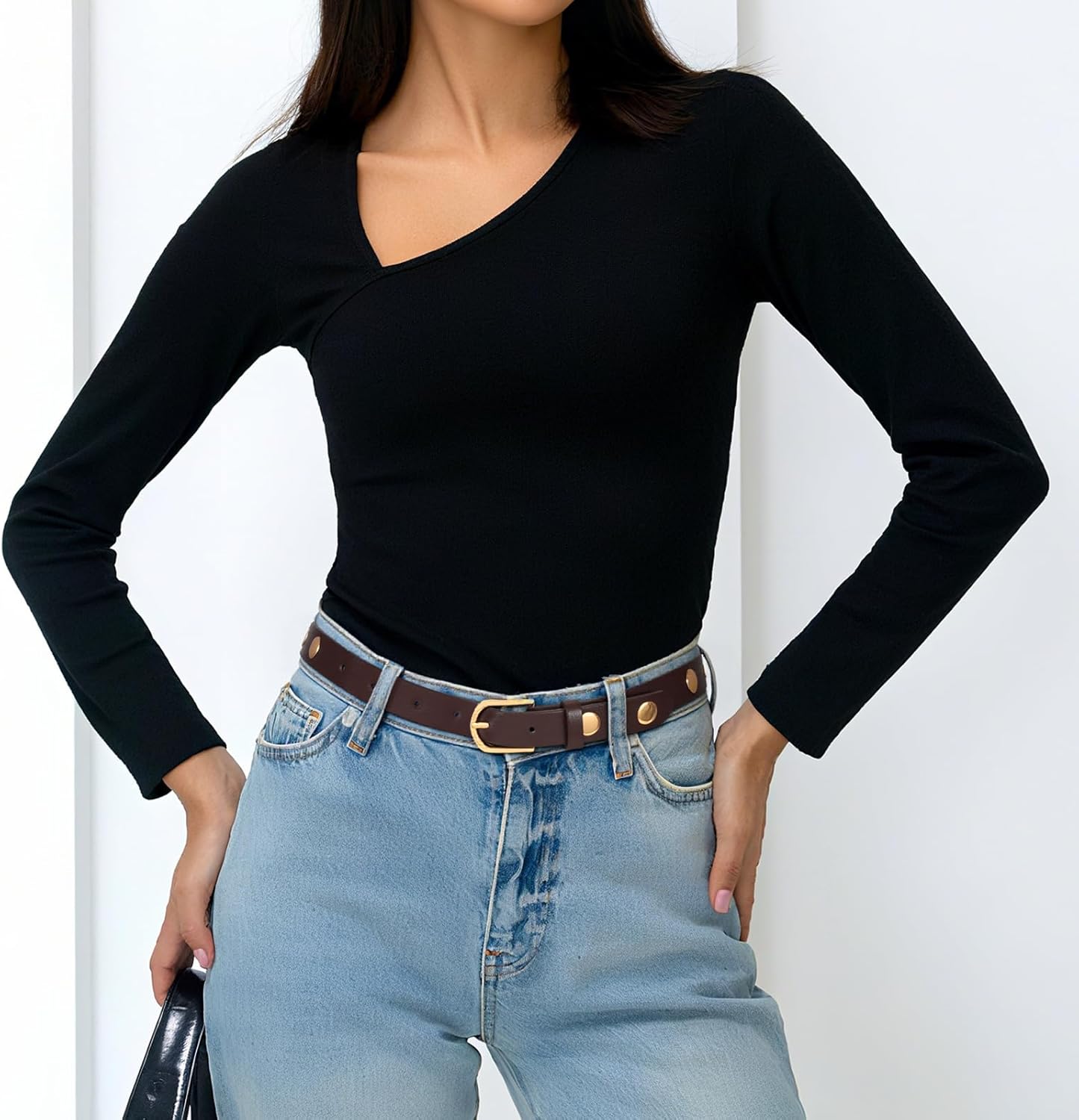 VONMELLI Skinny Leather Belt for Women Studded Thin Belt for Fashion Jeans Dress Ladies Waist Belts - Image 3