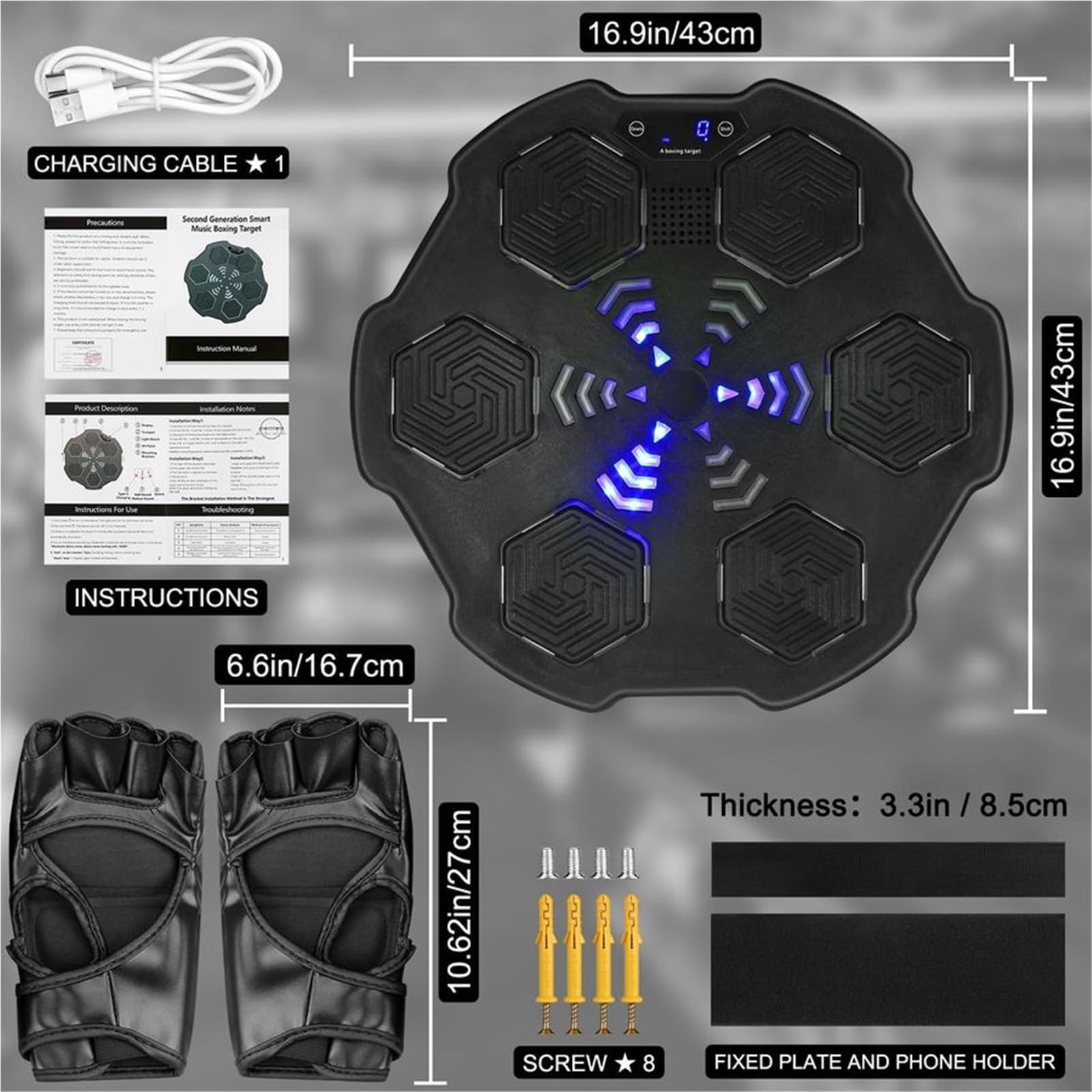 Entrenador de Boxeo Musical, Máquina Electrónica De Entrenamiento Boxeo, Objetivo Inteligente, Entrenador Juegos Montado En La Pared para El Hogar con Música