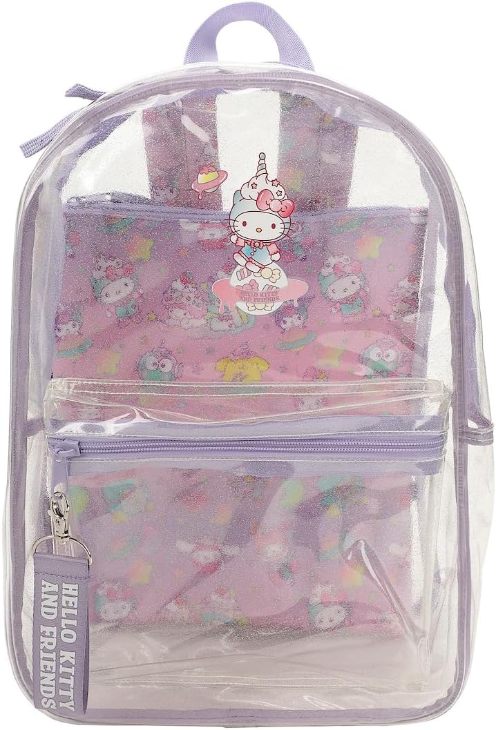 Bioworld Hello Kitty & Friends Character Print 16.5" Clear Glitter Backpack