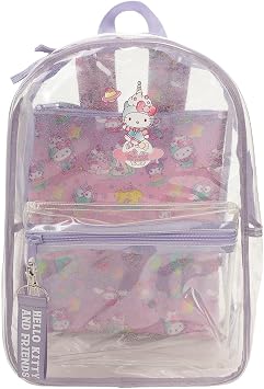 Bioworld Hello Kitty & Friends Character Print 16.5 Clear Glitter Backpack