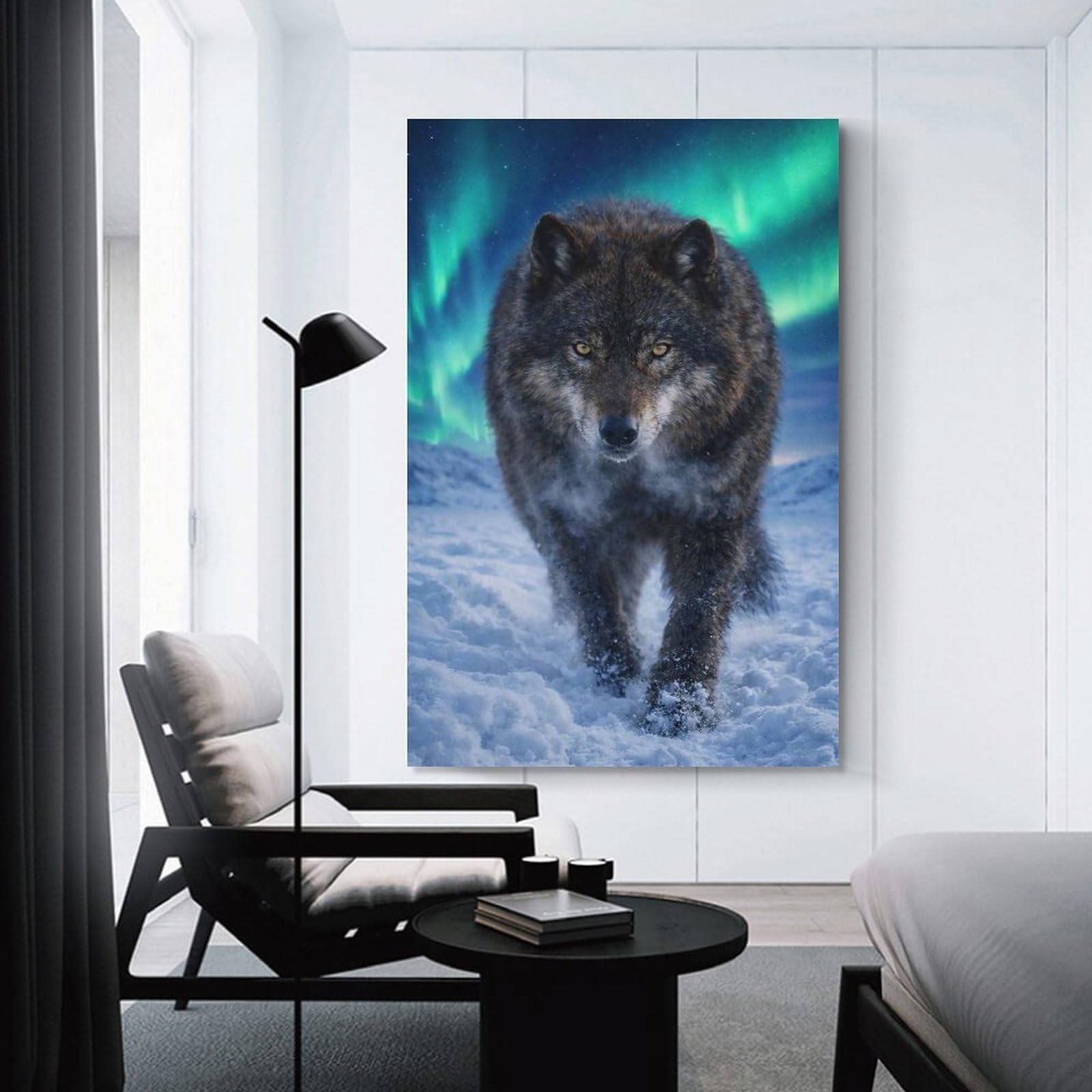 Junmoney Canvas Wall Art Wolf Under The Aurora Borealis, 20x30inch(50x75cm), for Living Room, Lounge Or Sitting Room, Canvas Styling for A Polished Room Look