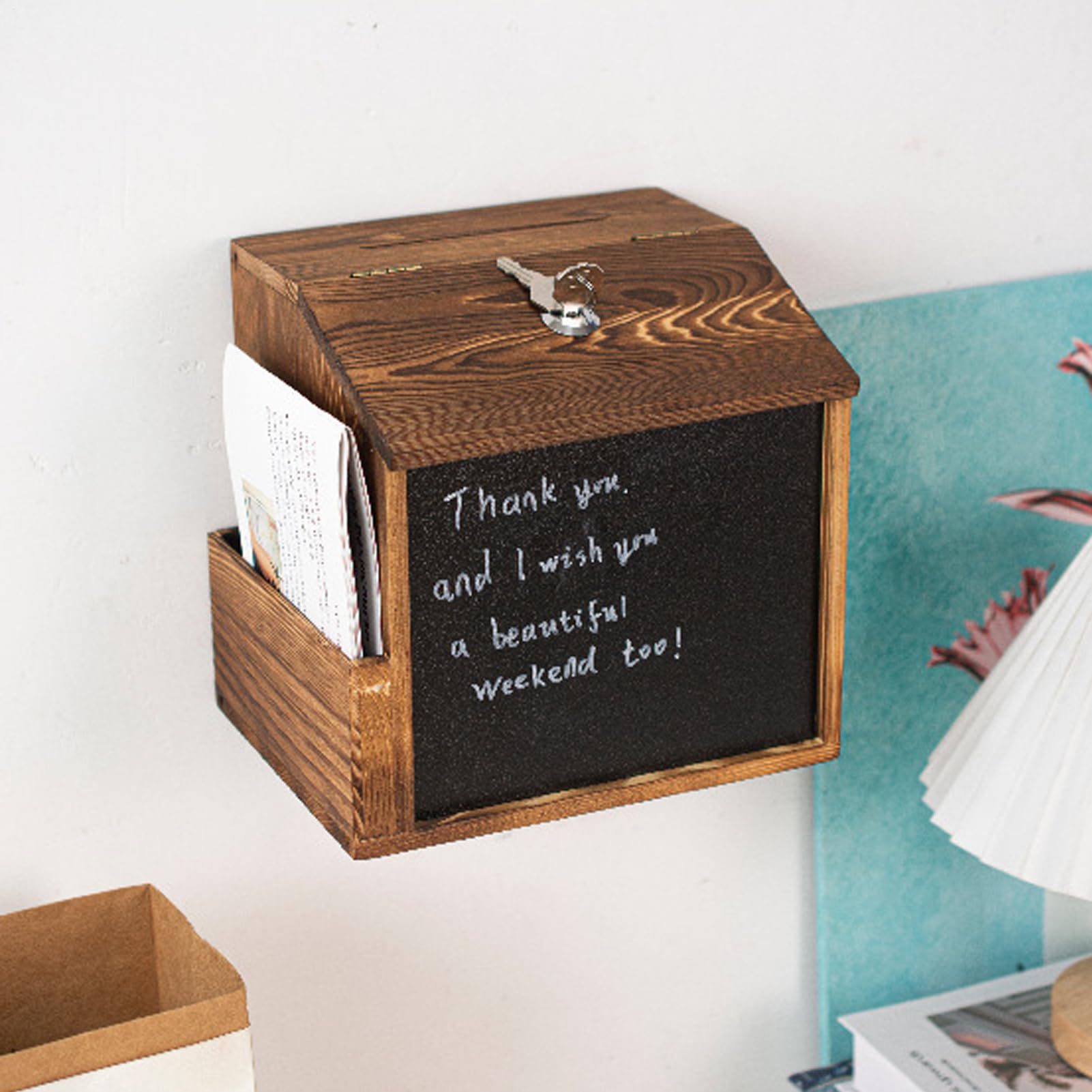 Wahlurne Mit | Retro Losboxen | Holz Retro Wandkasten Mit Schreibtafel Für Spendensammlung Kirche Verlosung Briefe Gemeinde Charity Events