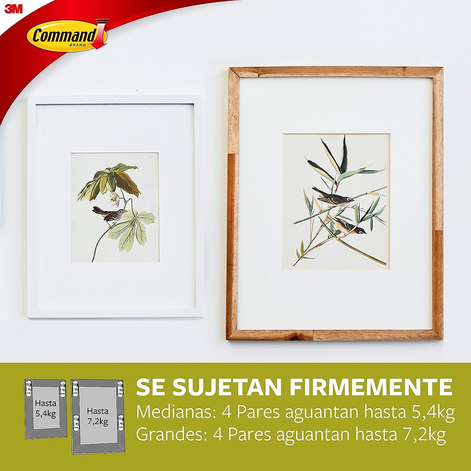 Command Tiras Adhesivas para Colgar Cuadros, 8 pares Grandes/6 pares Medianas/4 pares Pequeñas, Blancas - Para Marcos, Espejos, Letreros, o Relojes de Pared - Colgar Sin Agujeros y Sin Taladrar
