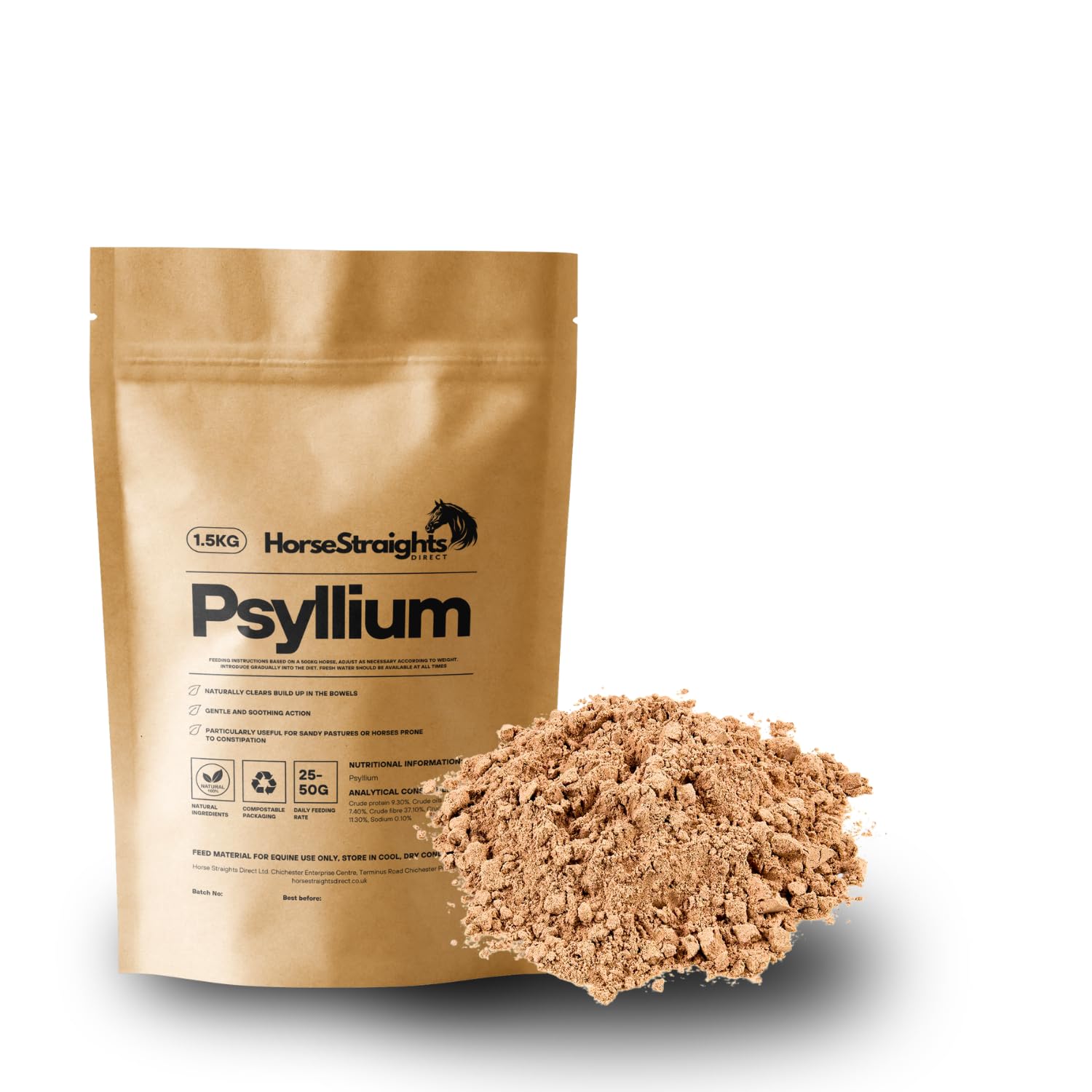 Psyllium Husks for Horses Sand Clearance Bowel Motility & Digestive Support 1.5Kg HSD Horse Straights Direct