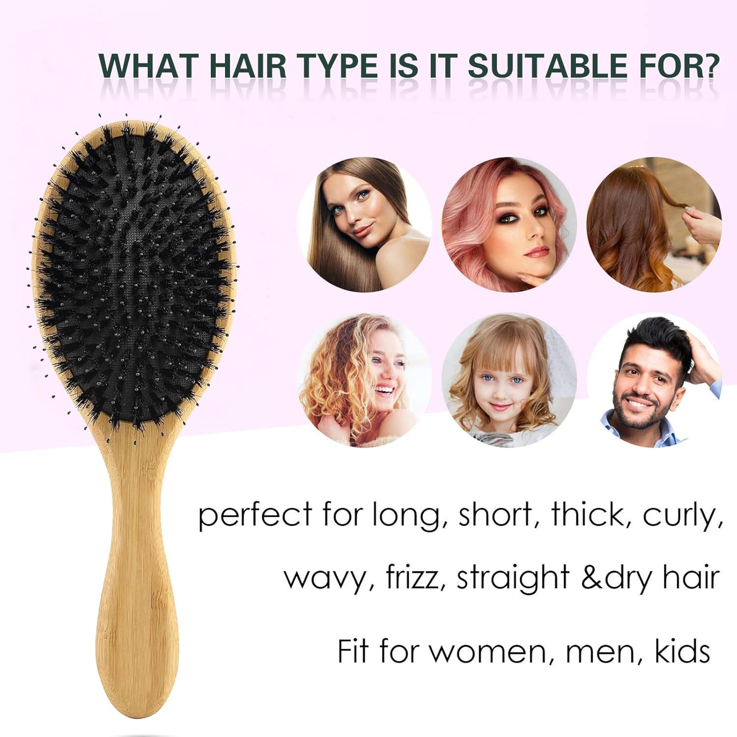 Boar Bristle Hair Brush,No Shampoo Hair Brush,Dry and Wet Detangling Gently Enhances Shine, Smooths Frizz and Prevents Breakage in Fine and Straight, Thick and Curly Hair - Image 3