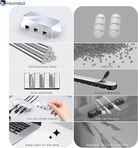 Miniatura 4 de Meenova Soporte de cable con peso de acero inoxidable 304 para mesita de noche, gestión de organizador de cables, diseño de 3 agujeros, accesorio de