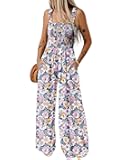 Women's Casual Loose Overalls Jumpsuits One Piece Sleeveless Printed Wide Leg Long Pant Rompers With Pockets