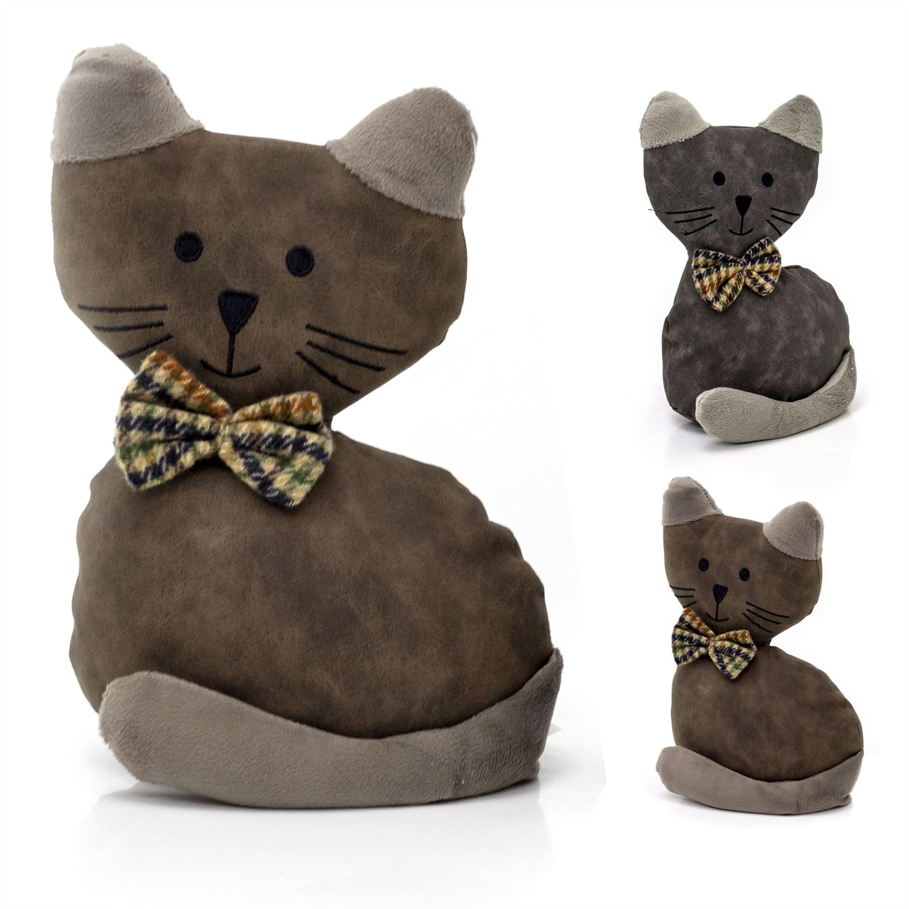 Carousel Home Colour Varies Faux Leather Cat Doorstop | Novelty Indoor Tartan Bow Cat Doorstops Animal Doorstop | Decorative Weighted Cat Door Stopper 1.5Kg - One Supplied