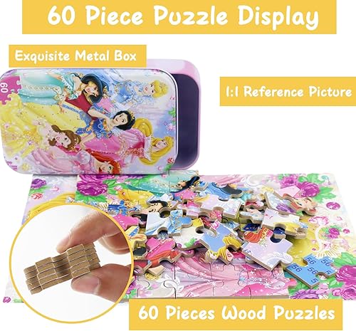 Miniatura 6 de NEILDEN - Rompecabezas de Disney Frozen en caja de metal, 60 piezas, para niños de 4 a 8 años, rompecabezas para niñas y niños, grandes regalos para