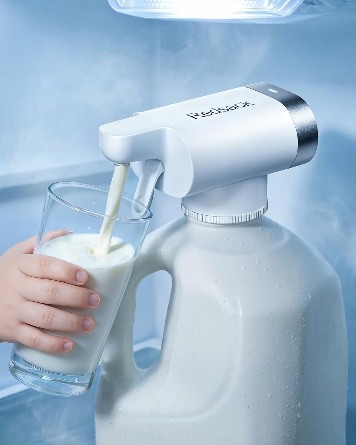 Refrigerator Drink & Milk Dispenser with Sealed Spout, 99% Air Filter for Freshness, Ultra-Quiet One-Touch Pump Beverage,6-Second Fast Fill, 500+ Uses per Charge for Kids & Seniors