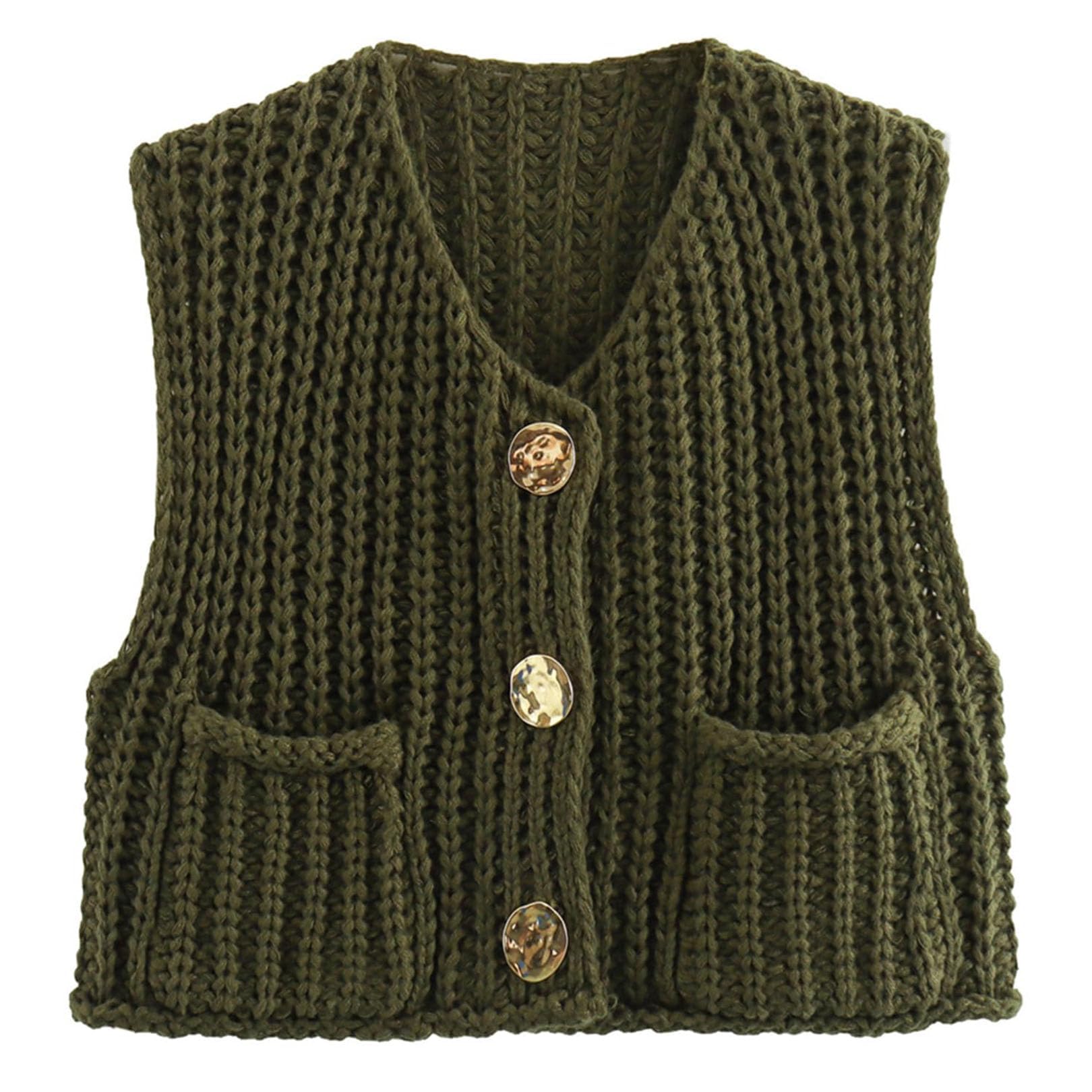 Flygo Womens Sleeveless Sweater Vest 2025 Fall Sweaters Loose Crop Knit Top Chunky Crochet Button Cardigan Sweaters
