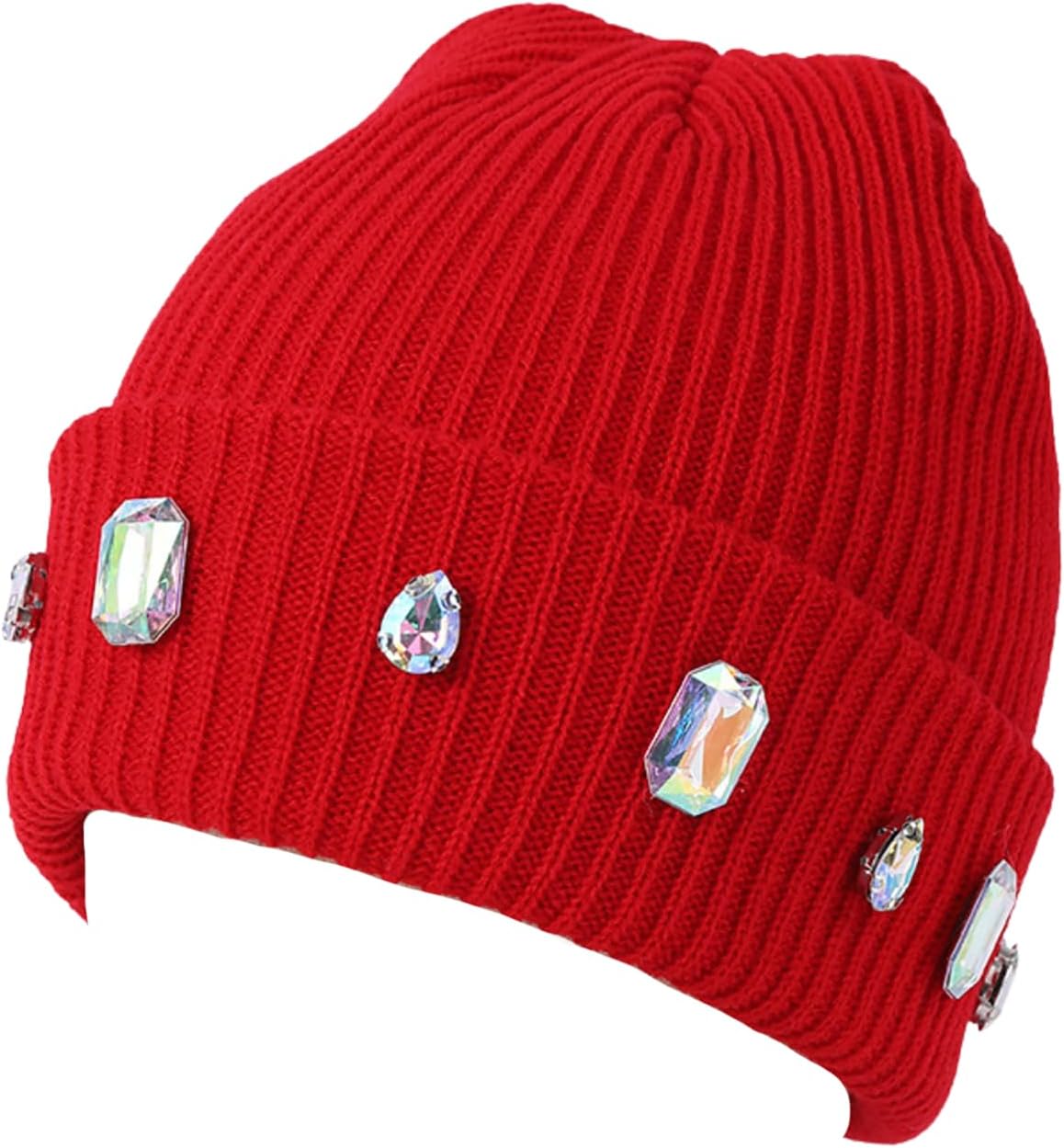 Women's Glitter Rhinestone Beanie Winter Warm Cuffed Ribbed Knit Hat Daily Accessories Gift