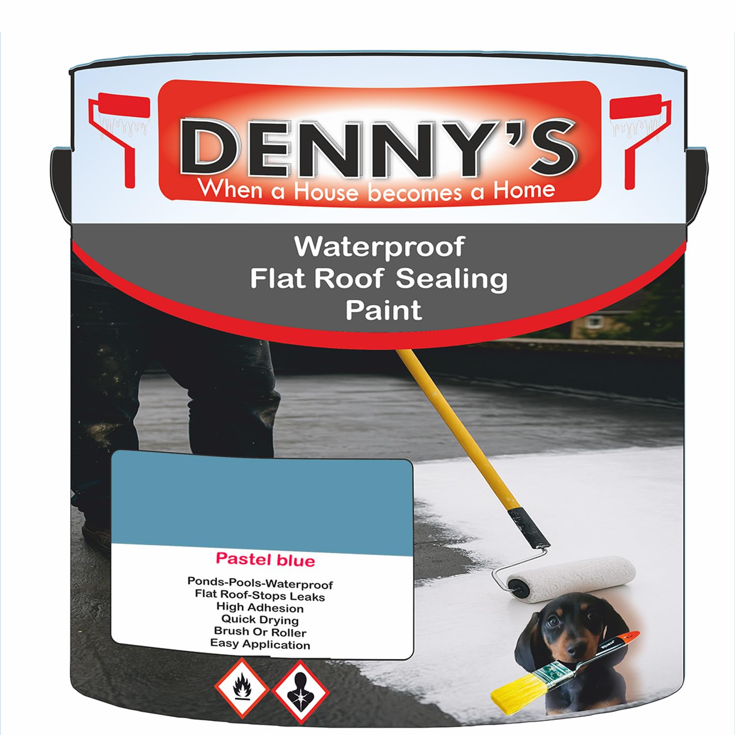 SCOOBYS PAINTS BACK IN THE MIX Chlorinated Rubber Flat Roof Paint – Waterproof Roof Sealer & Leak Repair Coating, Quick Drying, High Adhesion (Pastel blue, 1 Litre Tin)