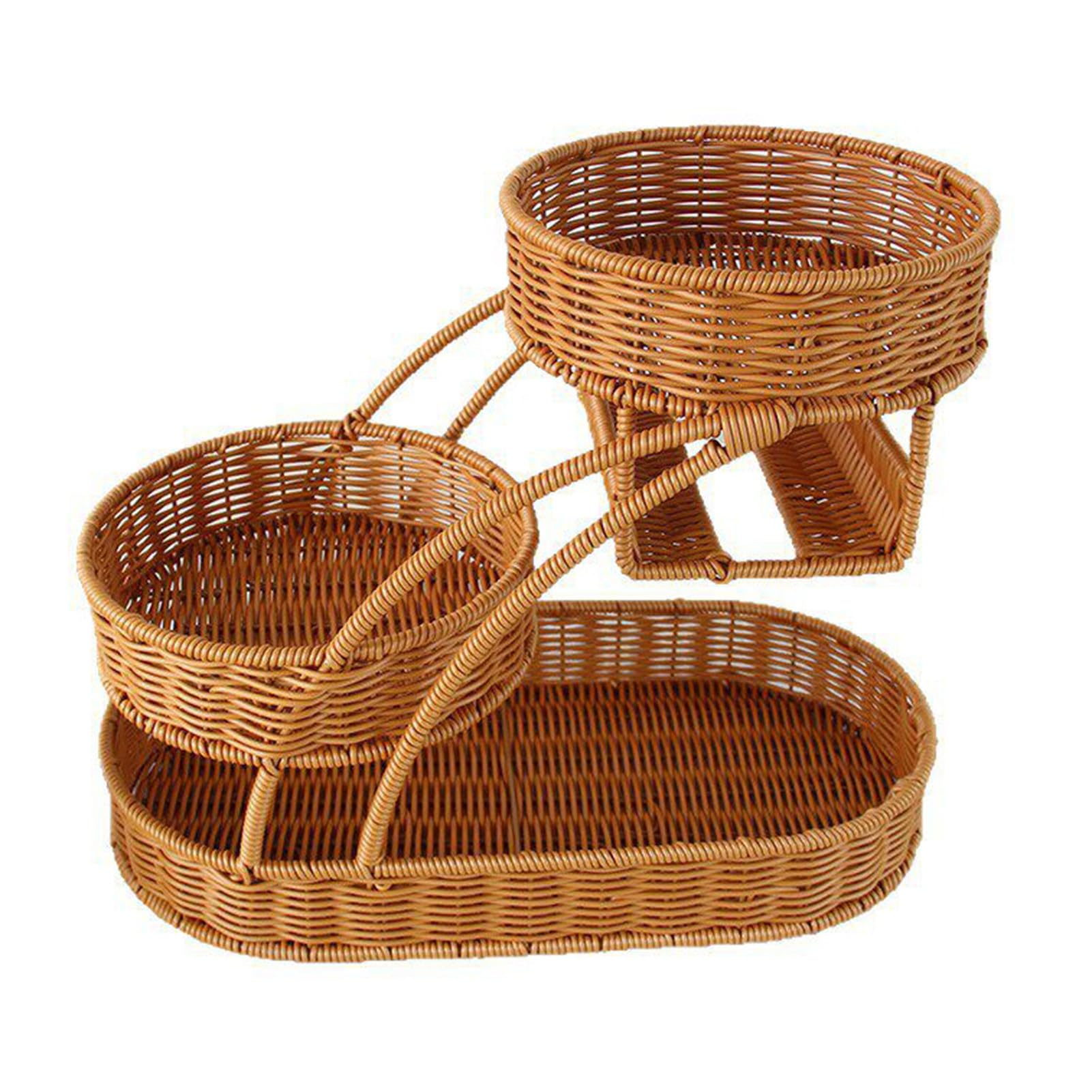 Xcsdew Color1 Imitation Rattan Pp Fruit Rack,Floor-Standing Shelf,Three-Tier Storage ,Openwork Design,Suitable For Living Room