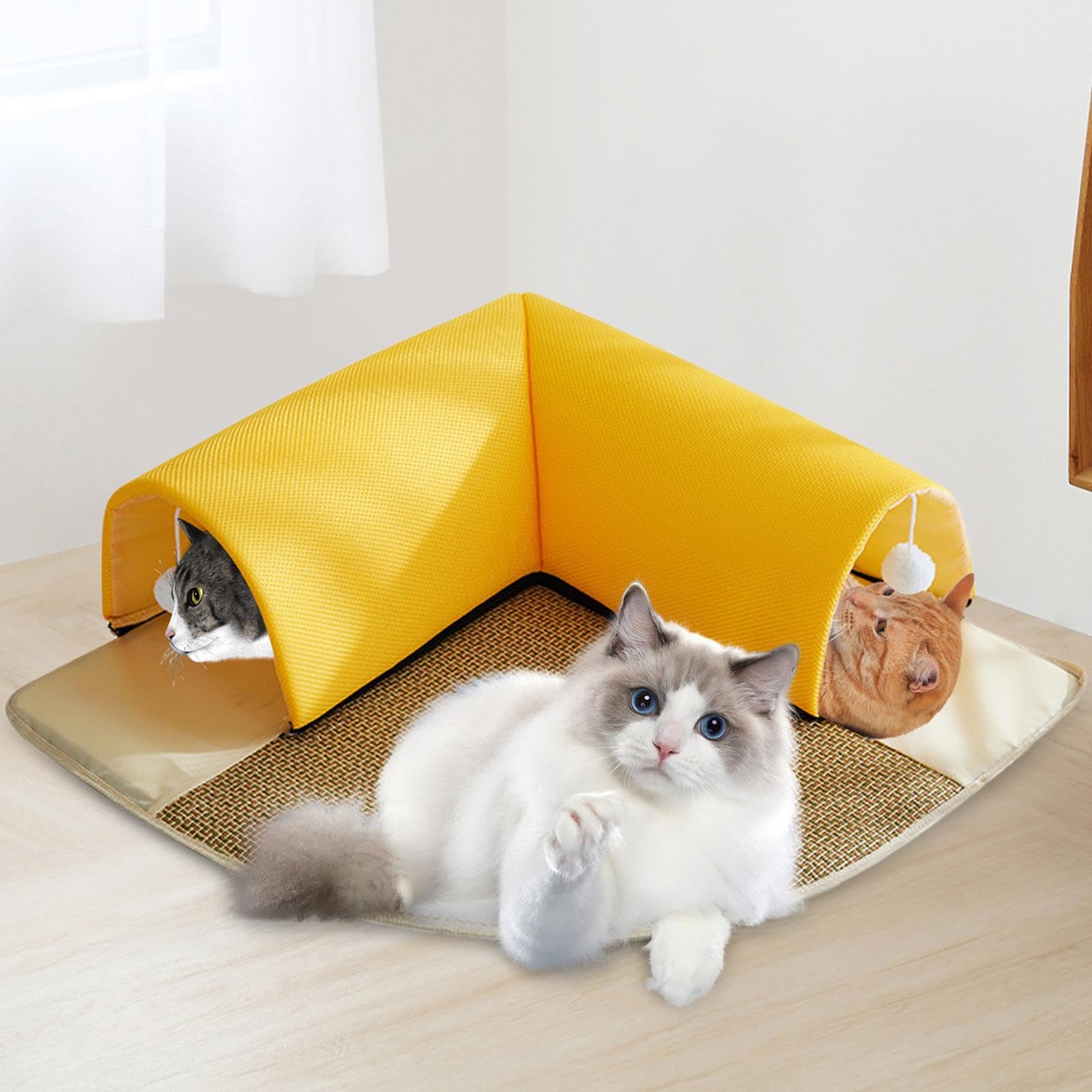 Cama para Gatos de Juego Tienda de Juegos Juguete Interactivo para Gatos, Nido para Gatitos, Tubo para Gatitos, Juguete para Gatos P, Amarillo