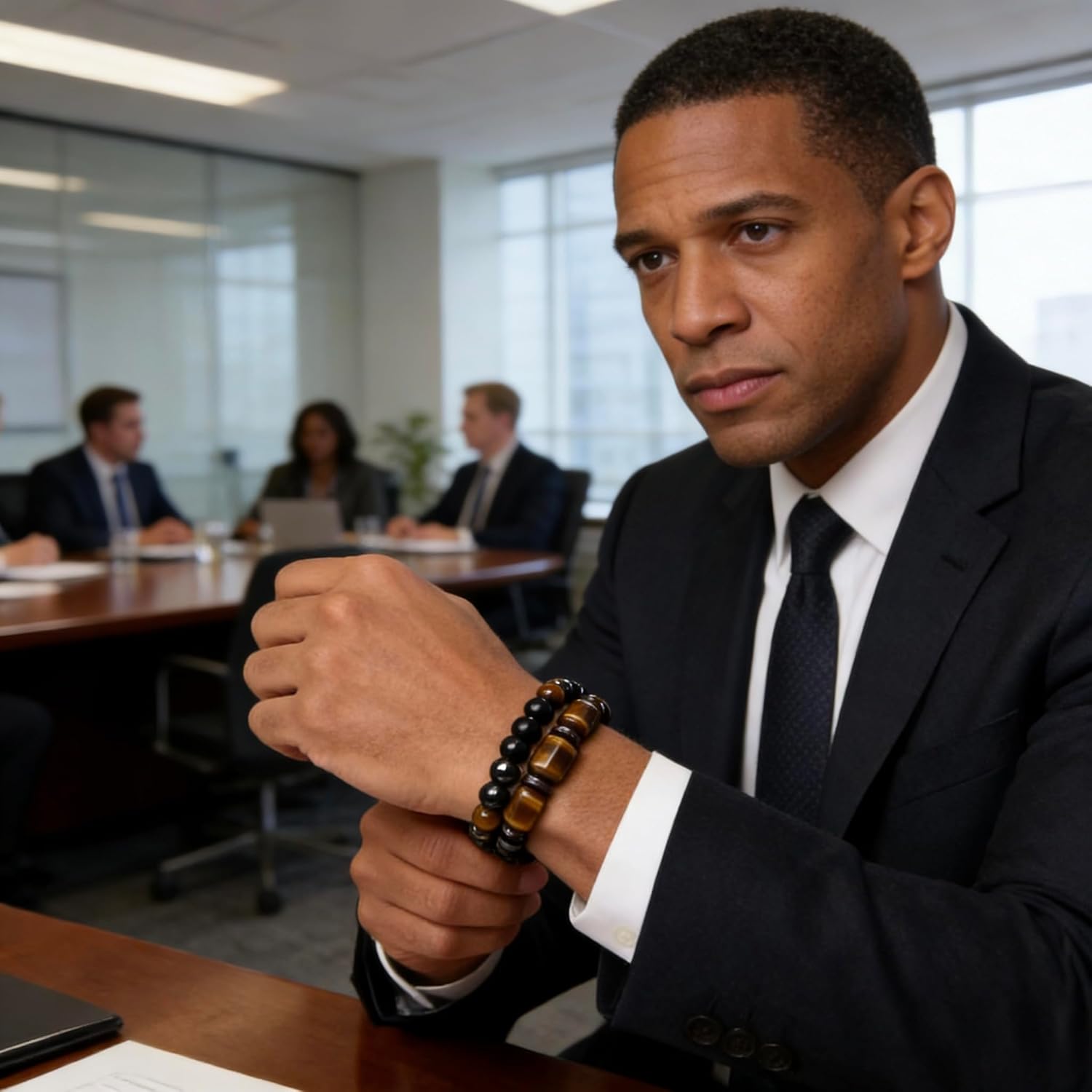 LINGYUAN Tiger’s Eye Bracelet for Men, Adjustable Bracelet for Strength, Focus & Protection