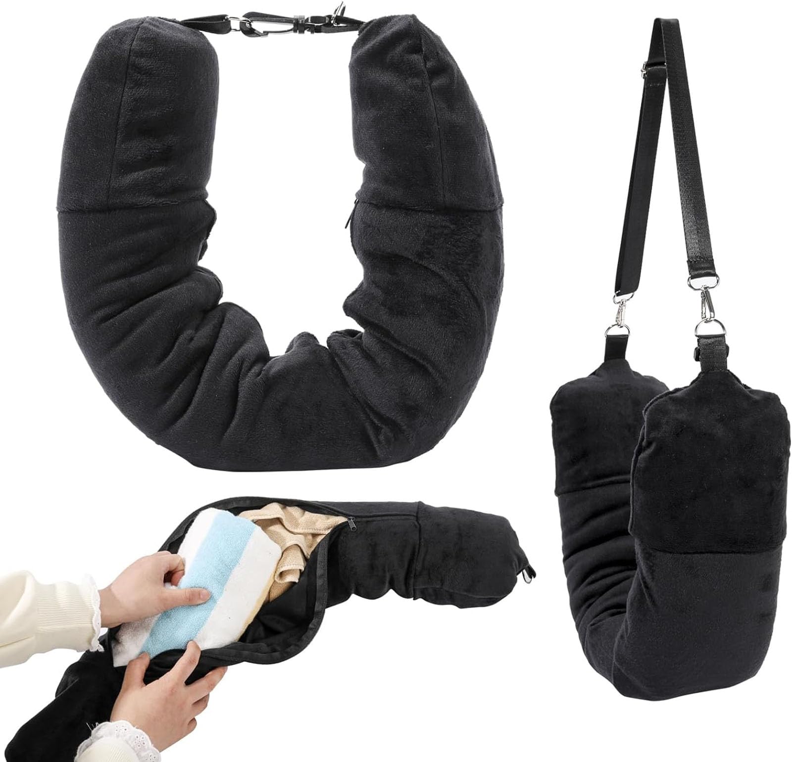 Rayyan Stuffable Travel Pillow for Extra Luggage, Velvet Travel Neck Pillow Storage Bag with Adjustable Neck Size, Fits About 6 T-Shirts Travel Essentials Sleeping Rest Cushion U-Shapes Pillow