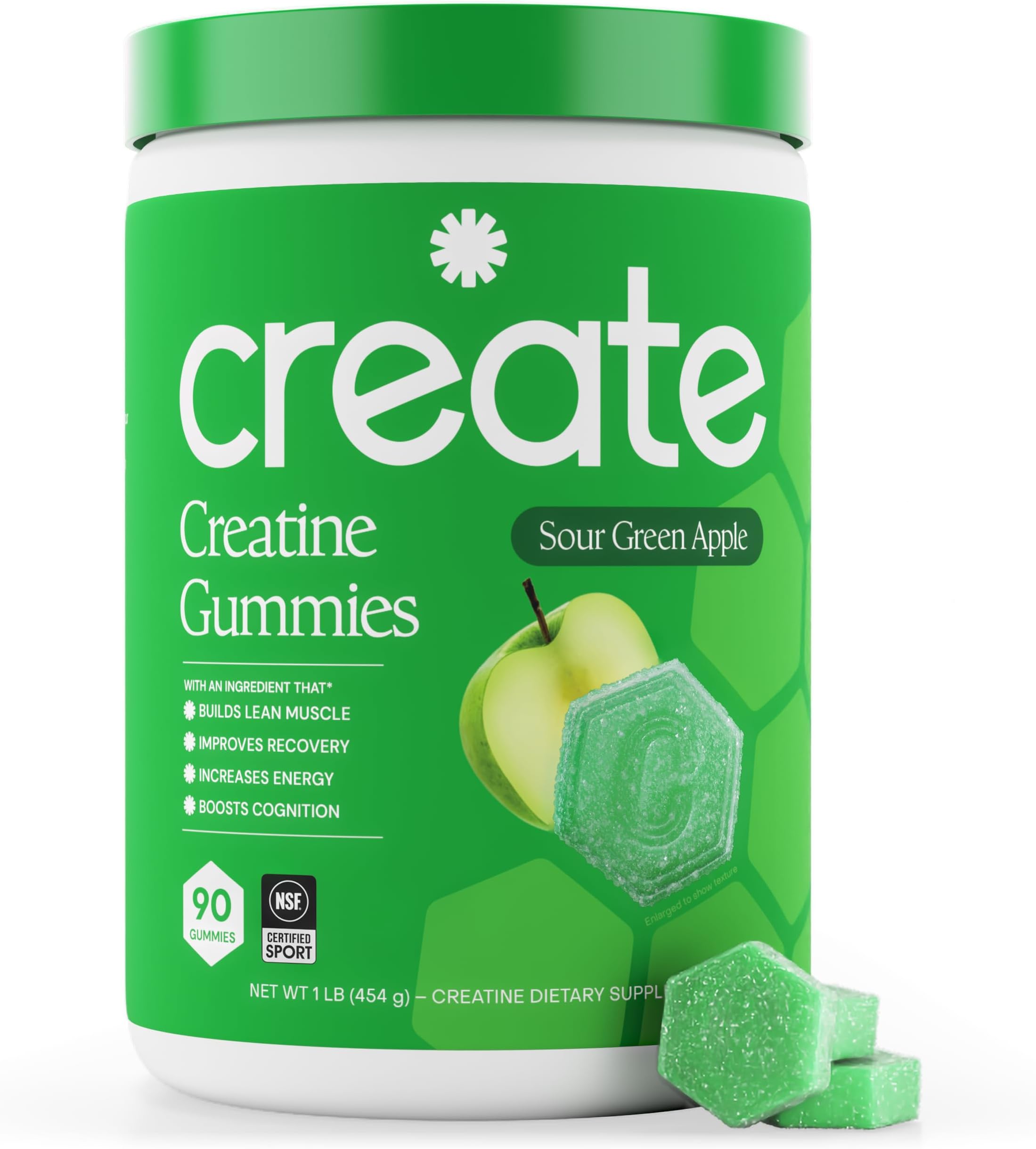 Creatine Monohydrate Gummies for Women and Men, Sour Apple, 90ct