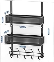 Vista 6 de Organizador de ganchos ajustables para colgar sobre la puerta, perchero con 2 cestas de malla y 10 ganchos, organizador de almacenamiento trasero
