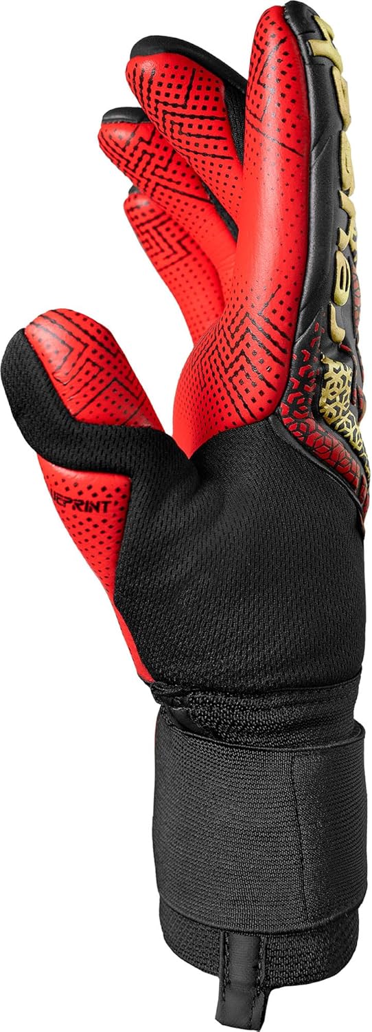 Reusch Attrakt Gold X Glueprint Goalkeeper Gloves, Safety Black/Gold/Fiery Red, Size 7