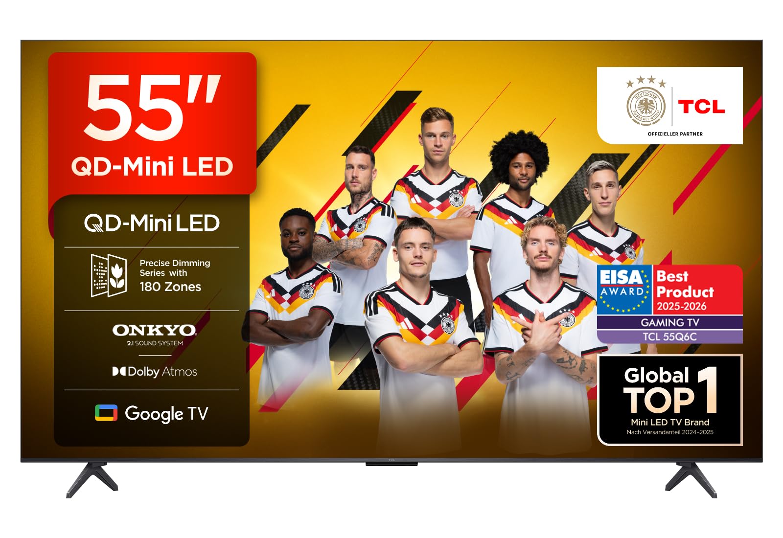 TCL 55Q6C 55 Inch QD Mini LED TV, 4K HDR Premium 1000nits, Smart TV with Google TV (Dolby Vision IQ & Atmos, Onkyo 2.1 Sound System, 144Hz Motion Clarity Pro, Game Master)