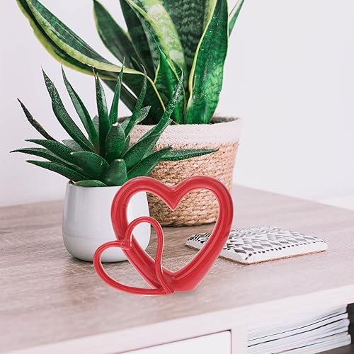 Miniatura 8 de Decoración de corazón de cerámica Escultura de escritorio de arte moderno para el hogar, figura doble en forma de corazón rojo para novia, esposa,