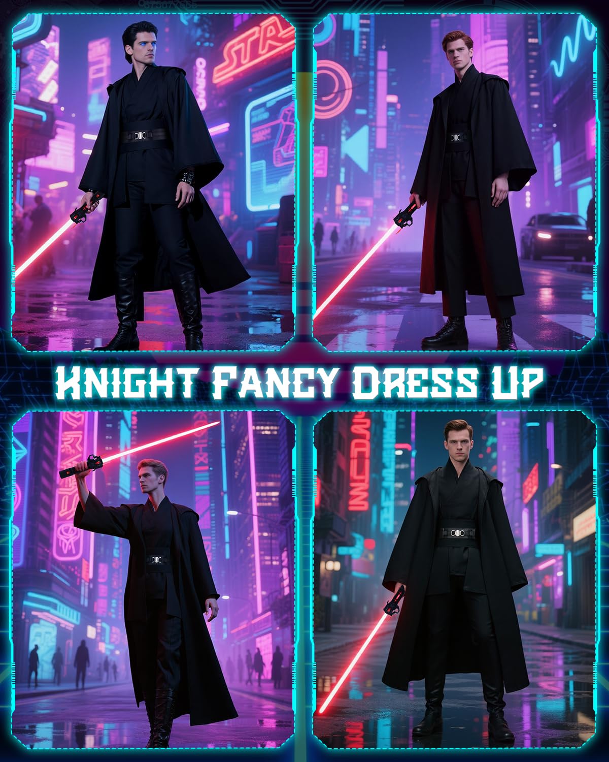 Ritter Kostüm Herren, Mittelalter Kostüm mit Umhang Lichtschwert, Ritter Robe Hoodies, Tunika Outfit Faschingskostüme Herren, Mittelalter Kostüms für Halloween Karneval Cosplay