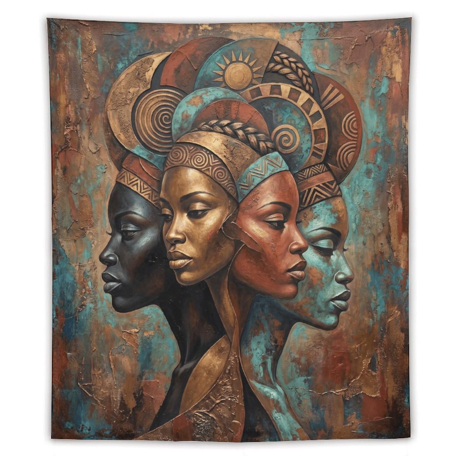 W7C8U2X3 Geometric African Women Portrait Wall Tapestry, Cubist Art