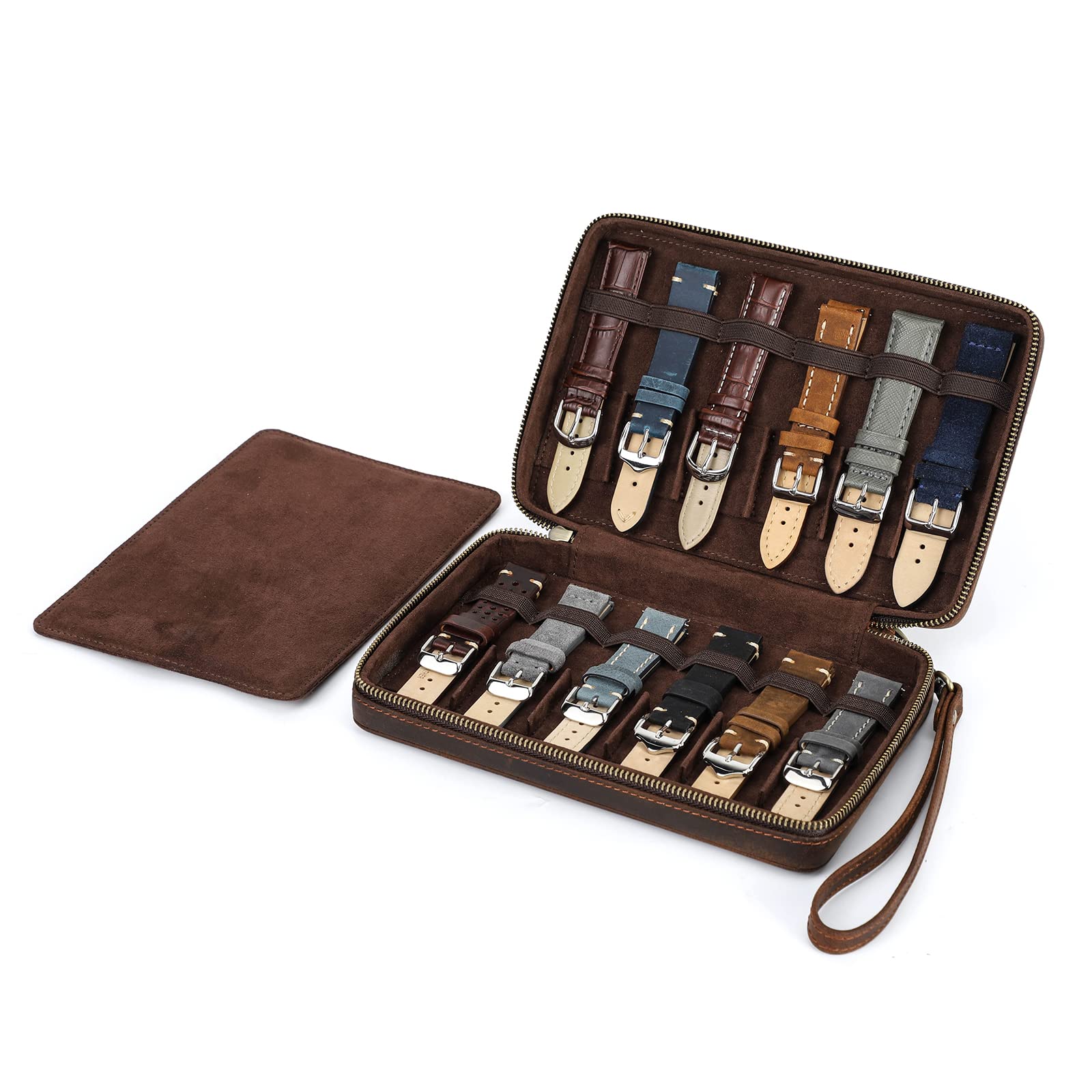 NFBCXUTKW Hiram Watch Band Organizer Bag Genuine Leather Watch Bands Travel Case Hold 12 Watch Straps Storage Bag Suitable for Most Sizes of Watch Straps
