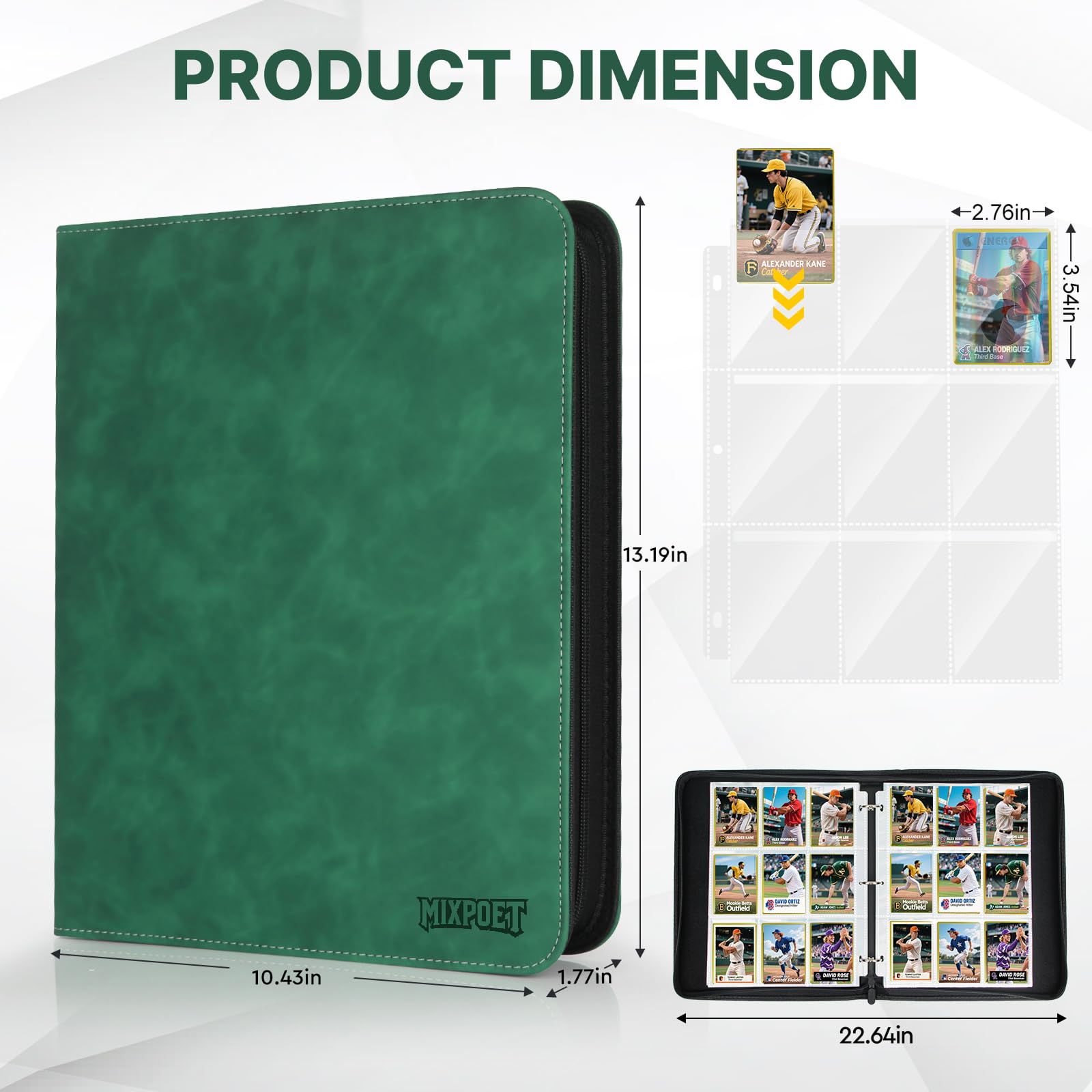MIXPOET Trading Card Binder, Cards Folder Album with Sleeves, 9 Slot 900 Pockets, Collectible Games Storage Holder - Image 3