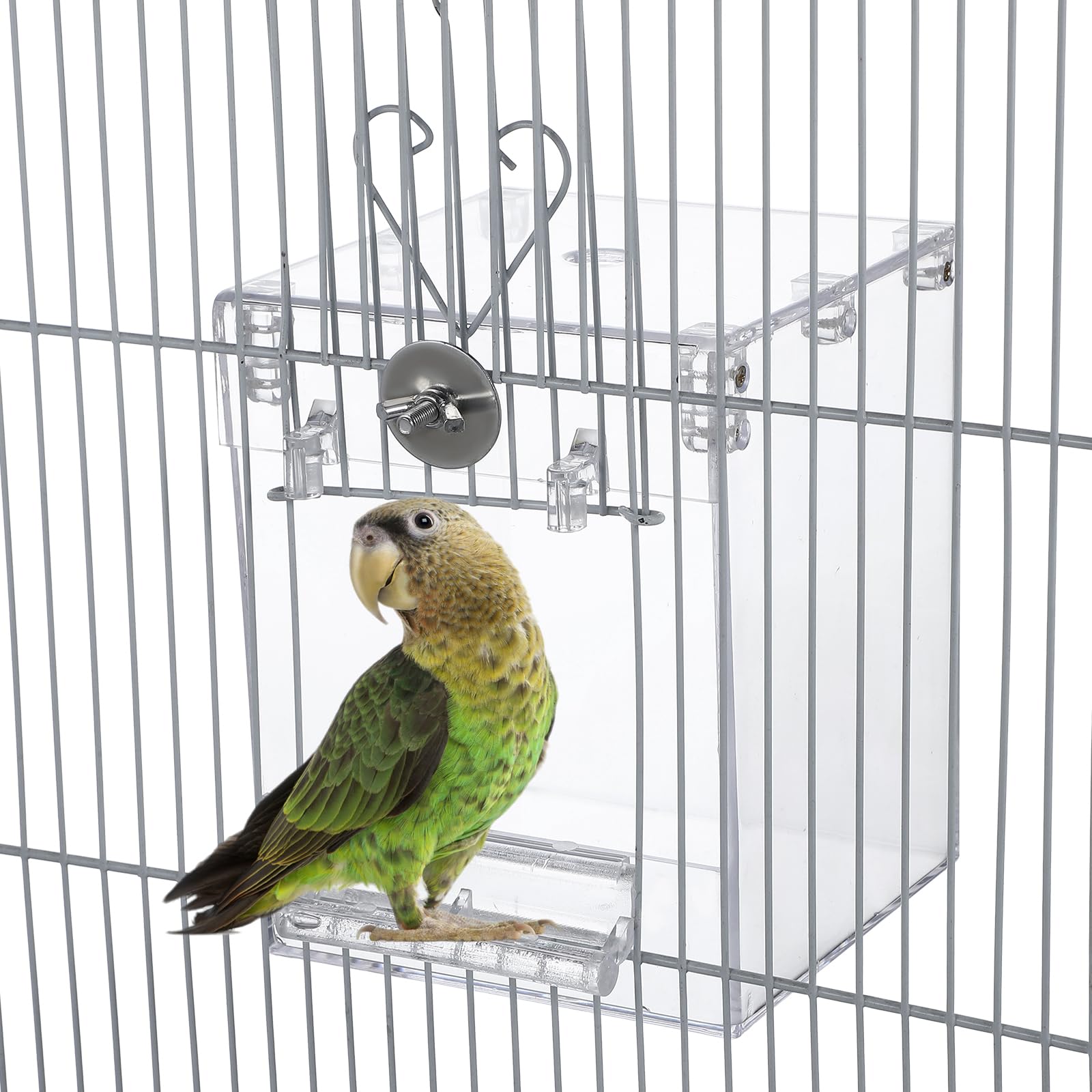 Happyyami Hanging Bird Bath Box for Cage Parrot Shower Tub Clear Acrylic Birdbath for Parakeets Cockatiels Small Birds Space Saving Indoor Birdcage Accessory - image 6