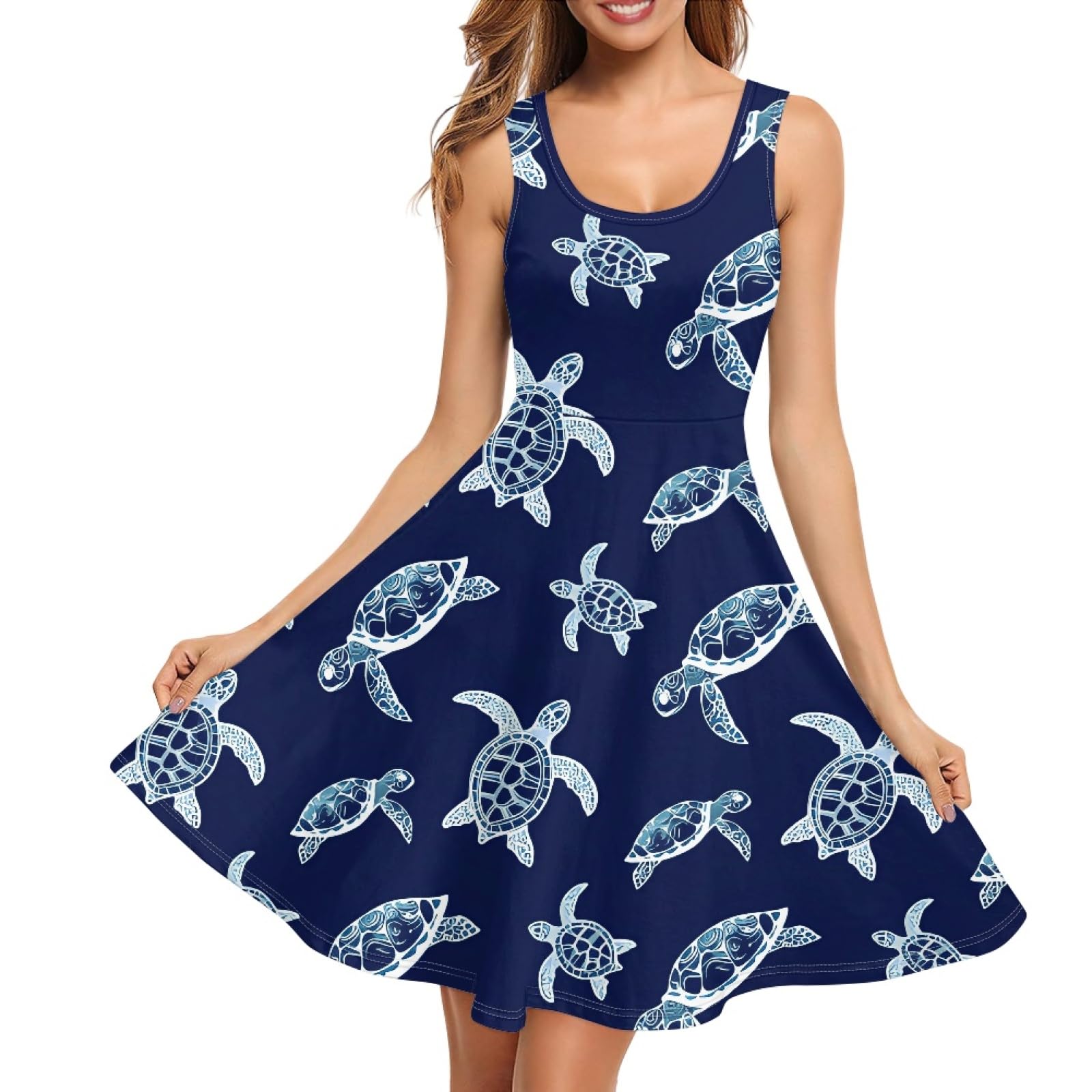 Women Stylish Tank Dresses Sleeveless Round Neck Midi Casual Dress with Pocket for Summer